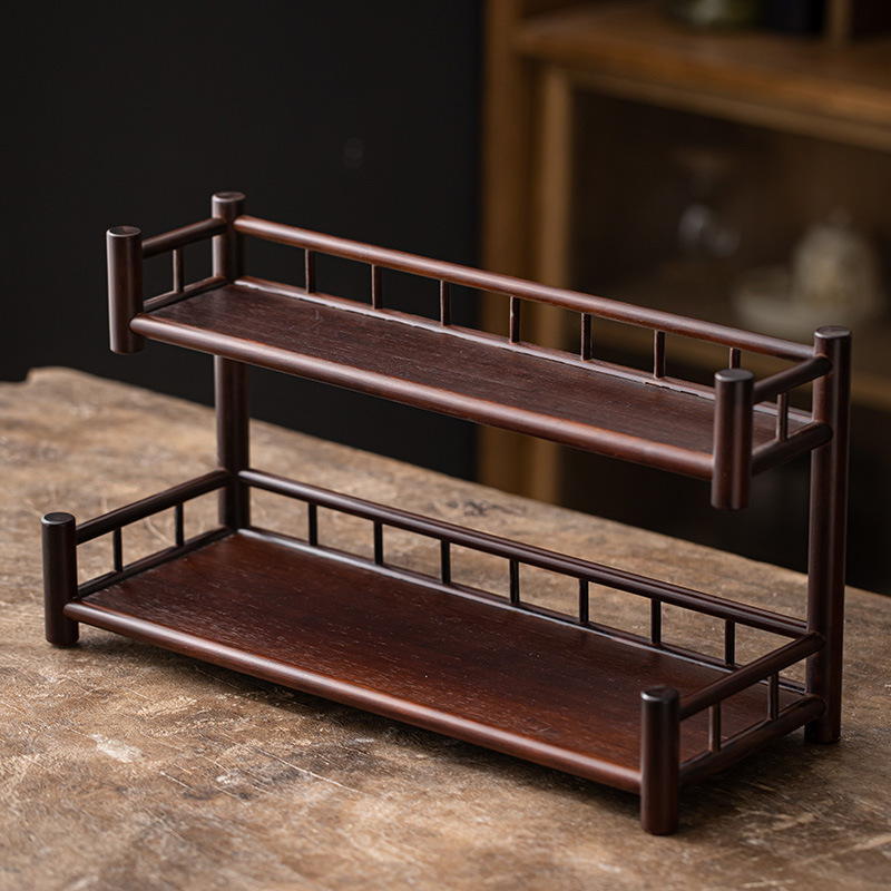 Desktop Antique Rack Small Solid Wood Ornaments Storage Tea Cup Storage Shelf Tea Set Multi-Layer Tea Holder Tea Rack Display Rack