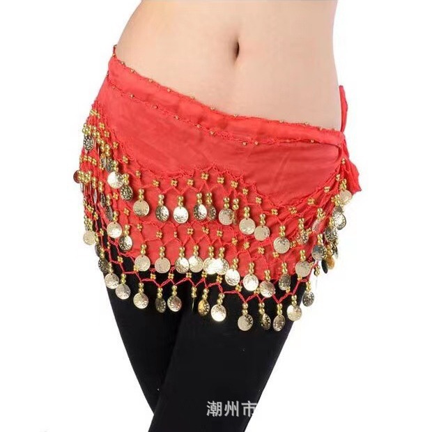 Belly dance adult waist chain Indian dance waist chain square dance waist decoration wave chiffon waist chain factory direct sales