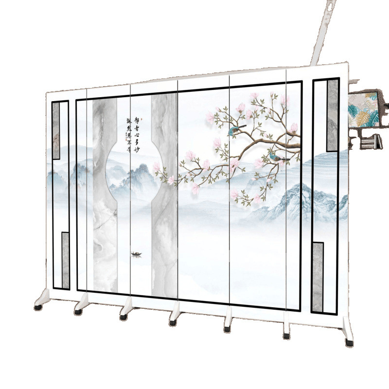Chinese-Style Screen Partition for Living Room, Wind-Blocking, Simple Landscape Painting, Bedside Study, Tea Room, Tea Shop, Foldable Mobile Factory