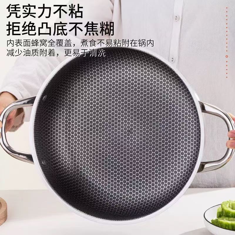Двойная сковорода из нержавеющей стали, антипригарная, легкая сковорода, household газовая индукционная плита, не покрытая ячеистая сковорода