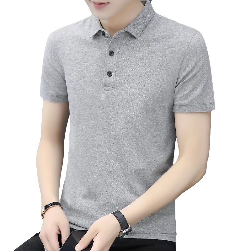 Hong Kong Fashion Brand Summer Polo Shirt Men's Short-sleeved Business Casual Lapel T-shirt Men's Top Grey Men's Wear