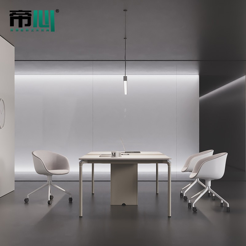 Conference Table Long Table Simple Modern Small Conference Room Long Simple Accessible Luxury White 6-Person Meeting Table and Chair Combination
