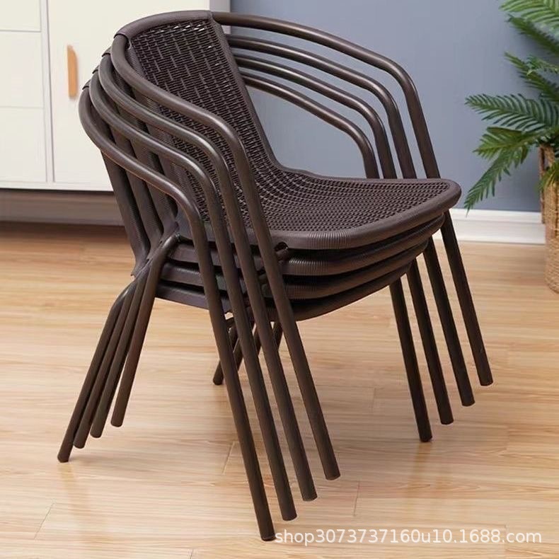 Outdoor Chair Rattan-like Chair Plastic Casual Single Chair Outdoor Courtyard Meeting Stool Iron Home Backrest Chair Balcony