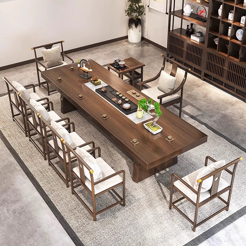 Solid Wood Tea Table for Home Living Room Shop Reception Tea Table and Chair Combination New Chinese Zen Office Large Tea Table