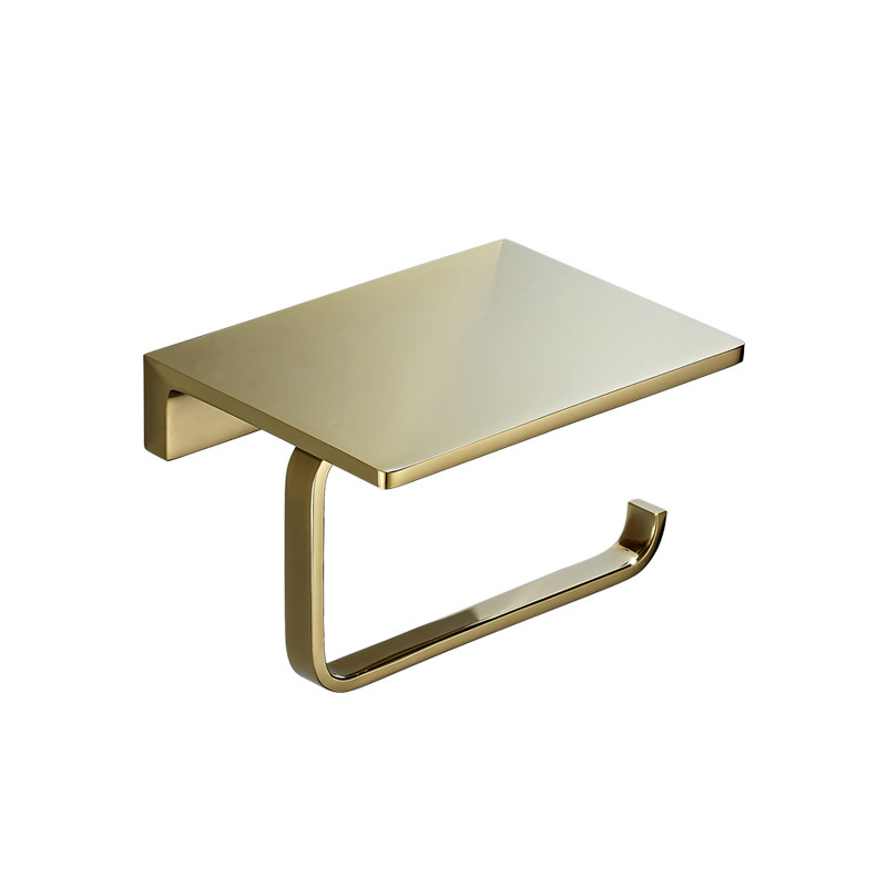 Gold All-Copper Paper Towel Holder Mobile Phone Storage Rack Bathroom Hotel Bathroom Paper Box Toilet Paper Holder Engineering Roll Paper Holder