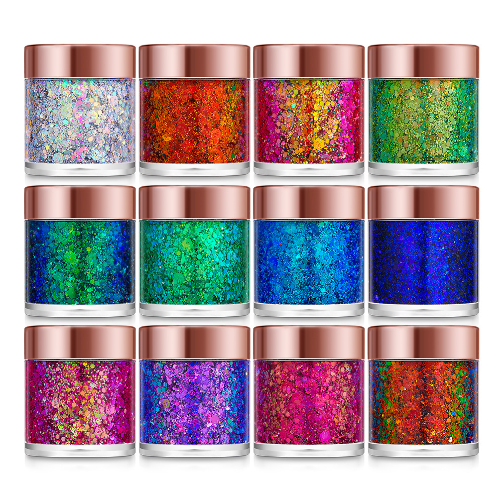 Foreign trade explosions 12 color suit chameleon gel gel sequins makeup eye shadow body face high gloss glitter powder