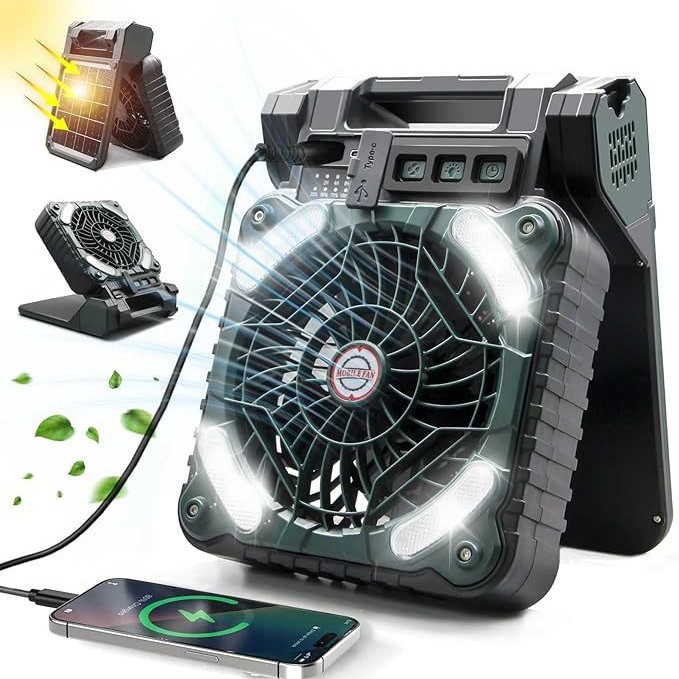 Солнечный вентилятор для кемпинга, портативный, перезаряжаемый, популярный на Amazon, с освещением