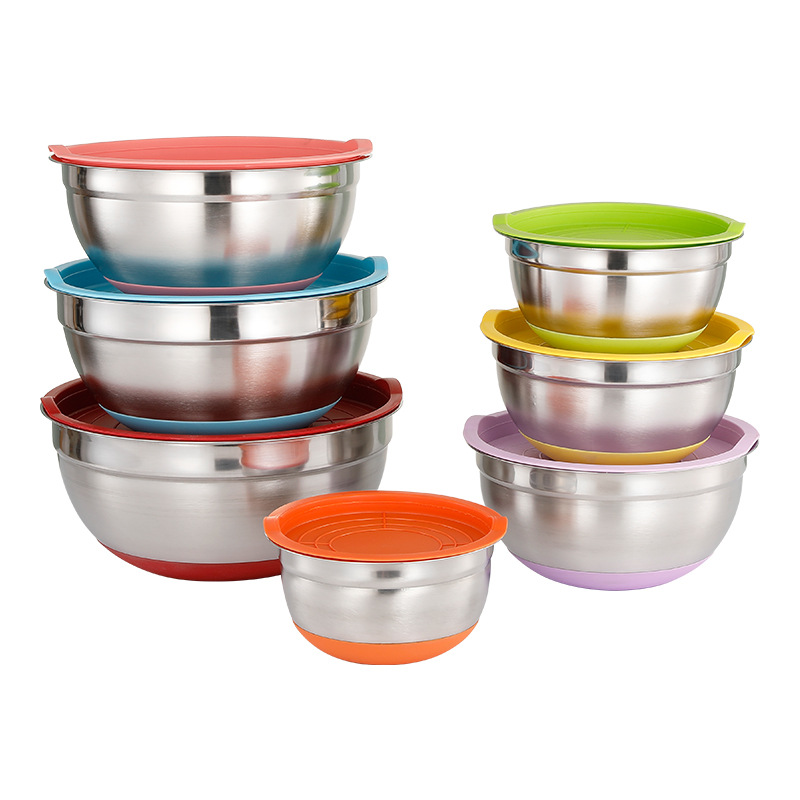 Factory Direct Stainless Steel Basin Salad Bowl Egg Basin Silicone Bottom Thickened Cooking Basin Salad Basin Baking Mixing Bowl