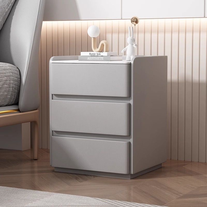 Three-layer Drawer Rock Board Solid Wood Floor-standing Bedside Table Modern Simple Elevate Storage Bedroom Cream Storage Cabinet