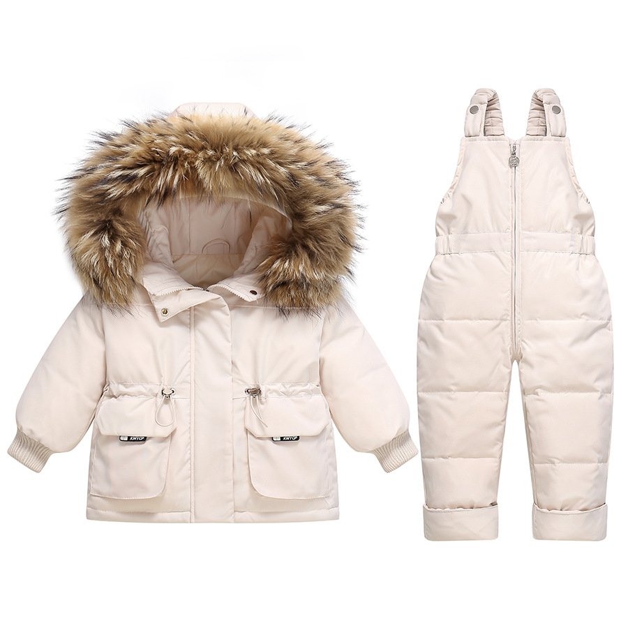 1-3 Years Old Baby Winter down Jacket Thickeneded Suit Boys and Girls Two-Piece Set with Detachable Crotch Overalls to Heattech