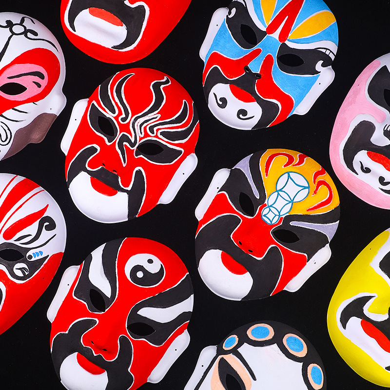 Peking Opera facial mask kindergarten children hand-painted pulp hook-free line White diy handmade blank painting material package