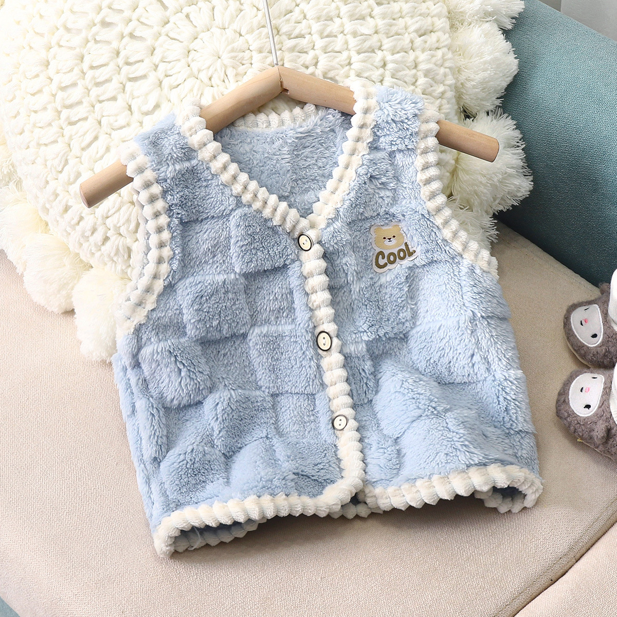 Baby fleece-lined vest spring and autumn baby warm vest boys and girls autumn and winter waistcoat children bottoming cardigan top