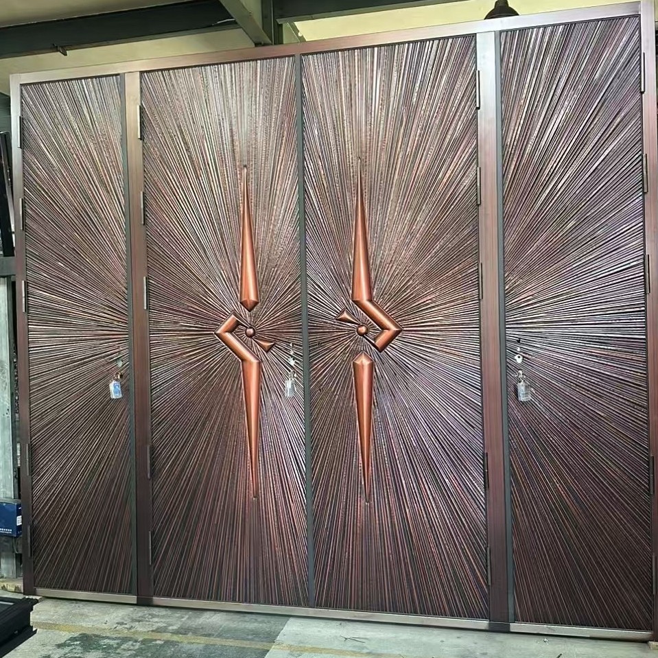 New Chinese style simple aluminum alloy double door villa courtyard aluminum art gold courtyard door rural anti-theft non-standard villa door