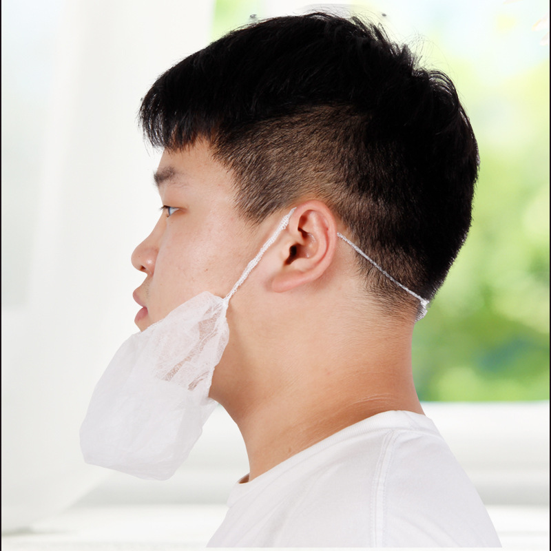 Factory wholesale white disposable non-woven beard set ear-hanging anti-beard drop breathable face cloth