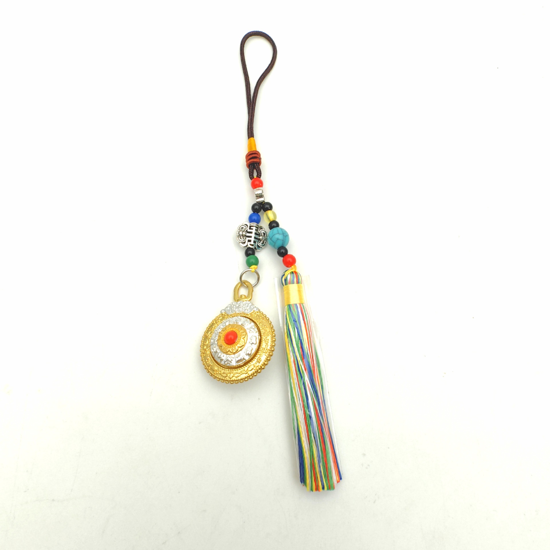 Jiugong and Bagua Twelve Zodiac Signs Double-Sided Rotatable Ethnic Style Ancient Burnt Blue Tassel Pendant Bag Hanging Keychain with