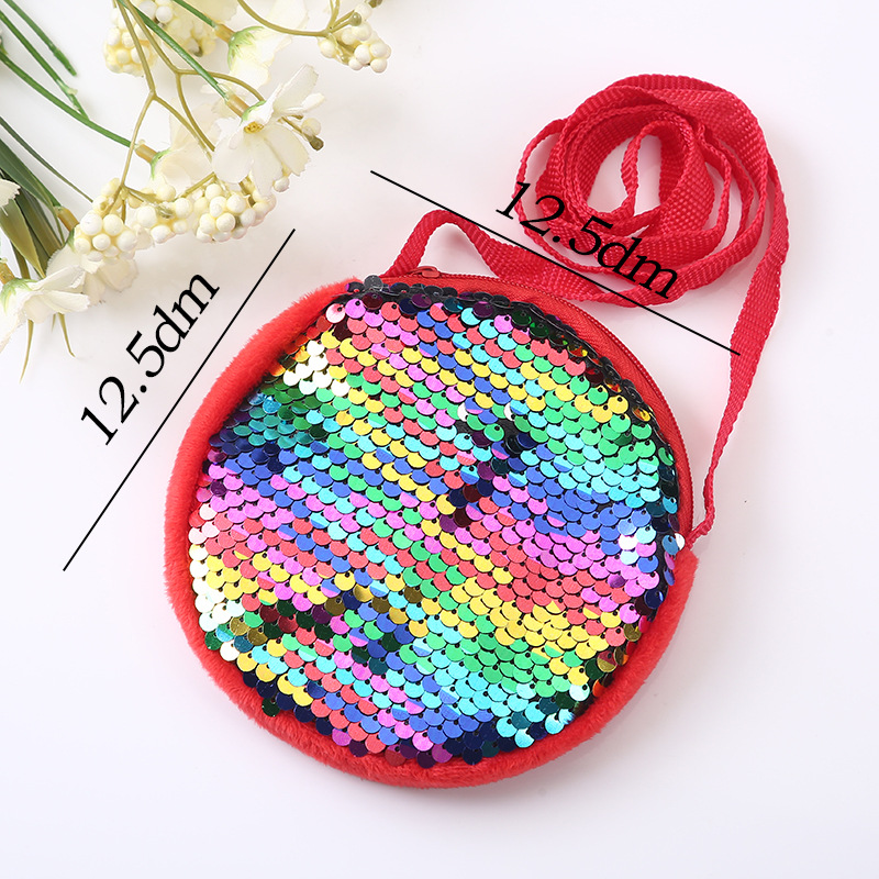 Korean Style Children's Bag Girls Crossbody Bag Fashion Princess Girl Baby Cute Plush Sequin Shoulder Bag