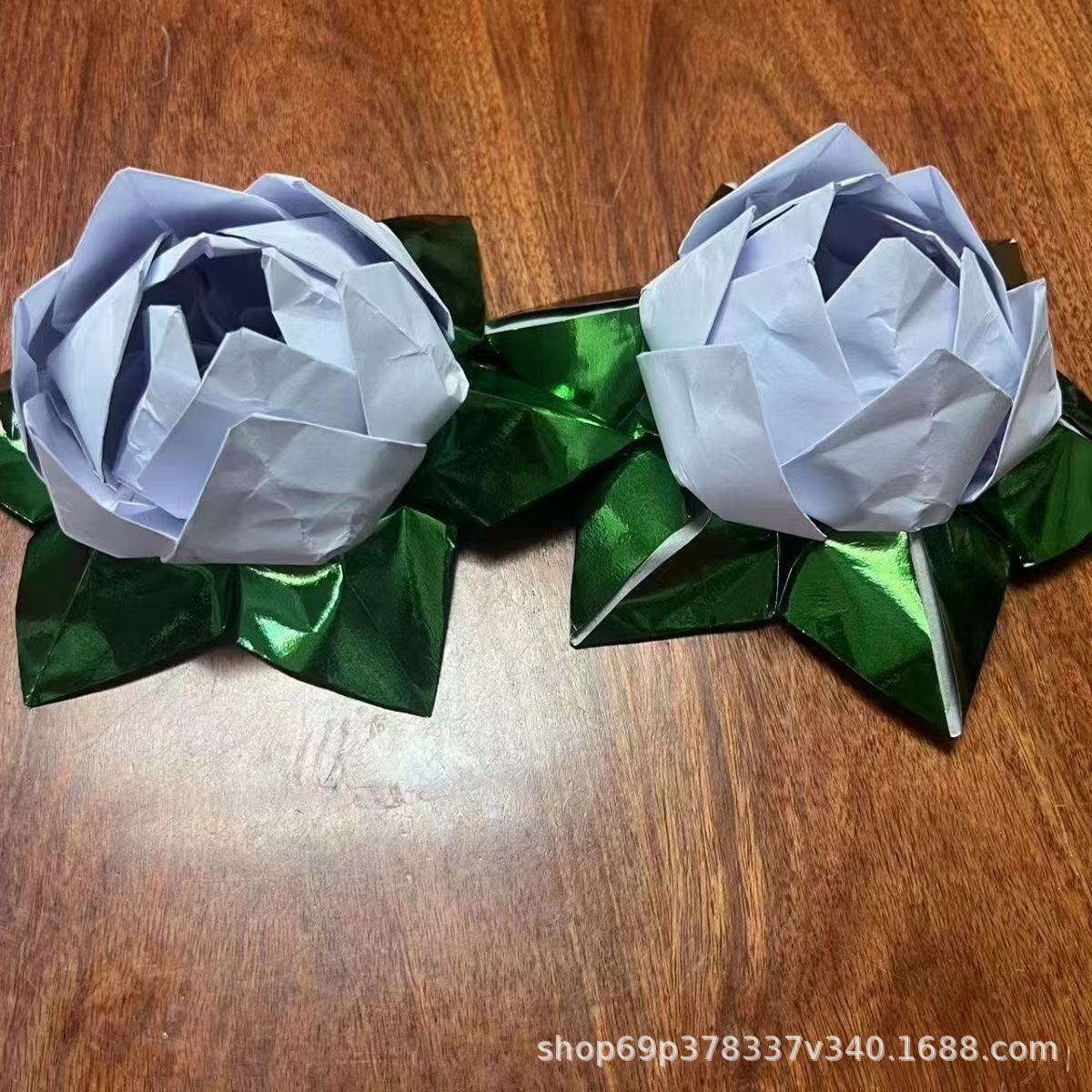 Hand-Folded Nine-Turn White Small Lotus Three-Layer Diameter 20cm Finished Product Ready for Delivery