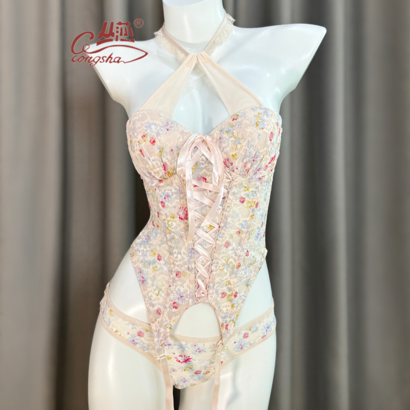Congsha сексуальный кружевной сладкий стиль цветочный принт Fishbone корсет интимные вещи бюстгальтер сексуальный комплект