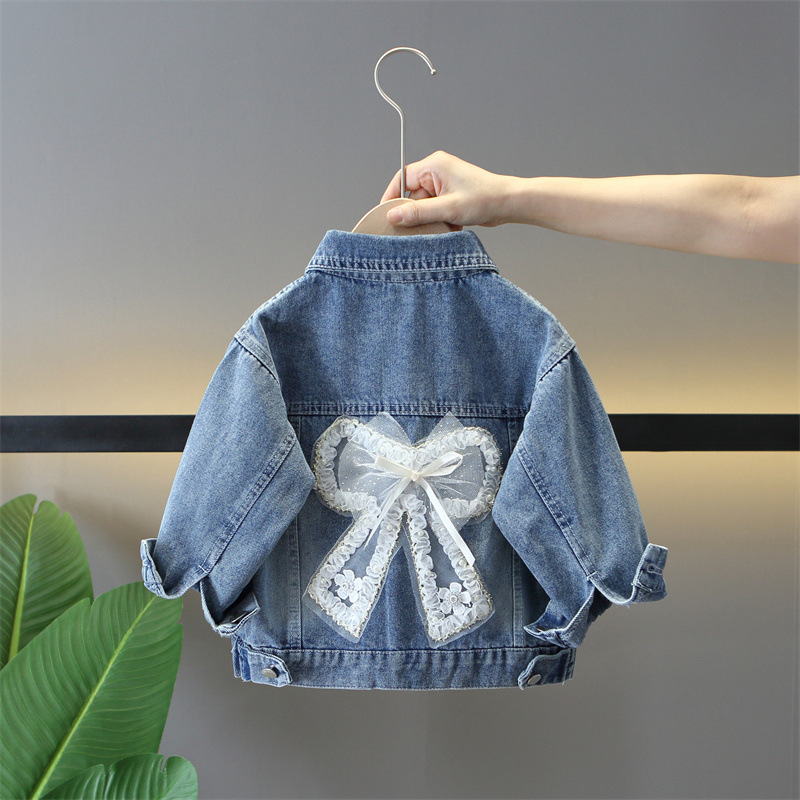 Girl's Bow Denim Jacket 2024 Autumn New Children's All-match Jacket Girl's Casual Korean Top