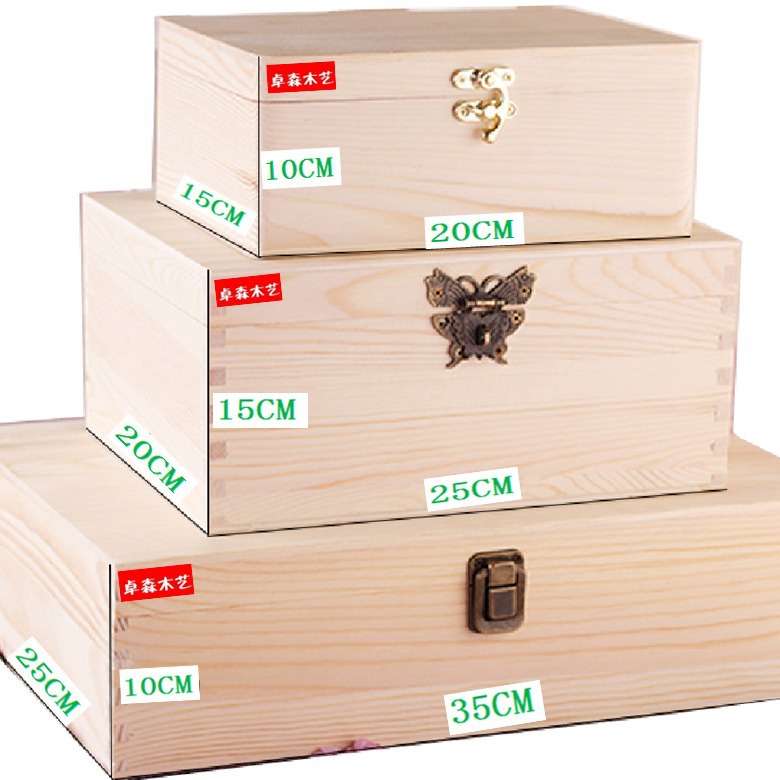 Wooden Box Packaging for Making Solid Wood Pine Rectangular Lockable Storage Box Gift Packaging Ginseng Wooden Box Customization