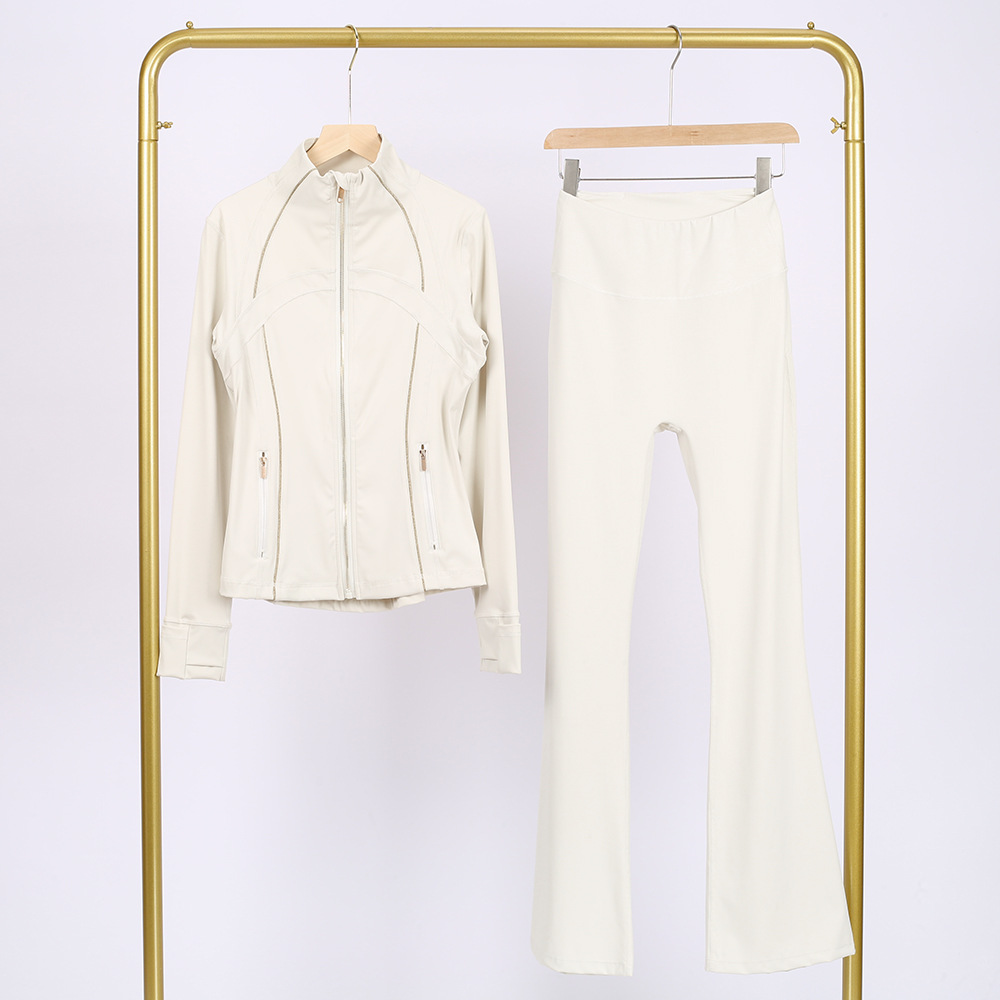 Lulu Bell Bottoms Df Stand Collar Jacket Suit Gold Zipper Top Women's Slim Outwear Stretch Yoga Wear for Women