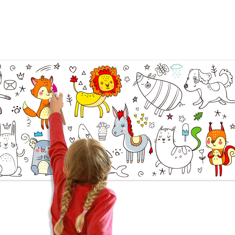 Children's Graffiti Scroll Coloring Painting Paper Long Scroll Kindergarten Baby Coloring Canvas Can Be Attached to the Wall Without Dirtying the Wall