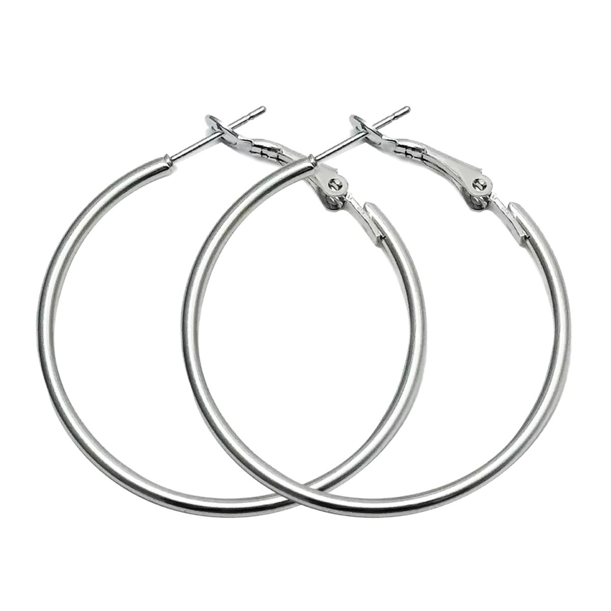 European and American Stainless Steel 316L Large Hoop Earrings Exaggerated Plain Hoop Coil Simple Ear Hoop Earrings Spring Shrimp Bow Buckle