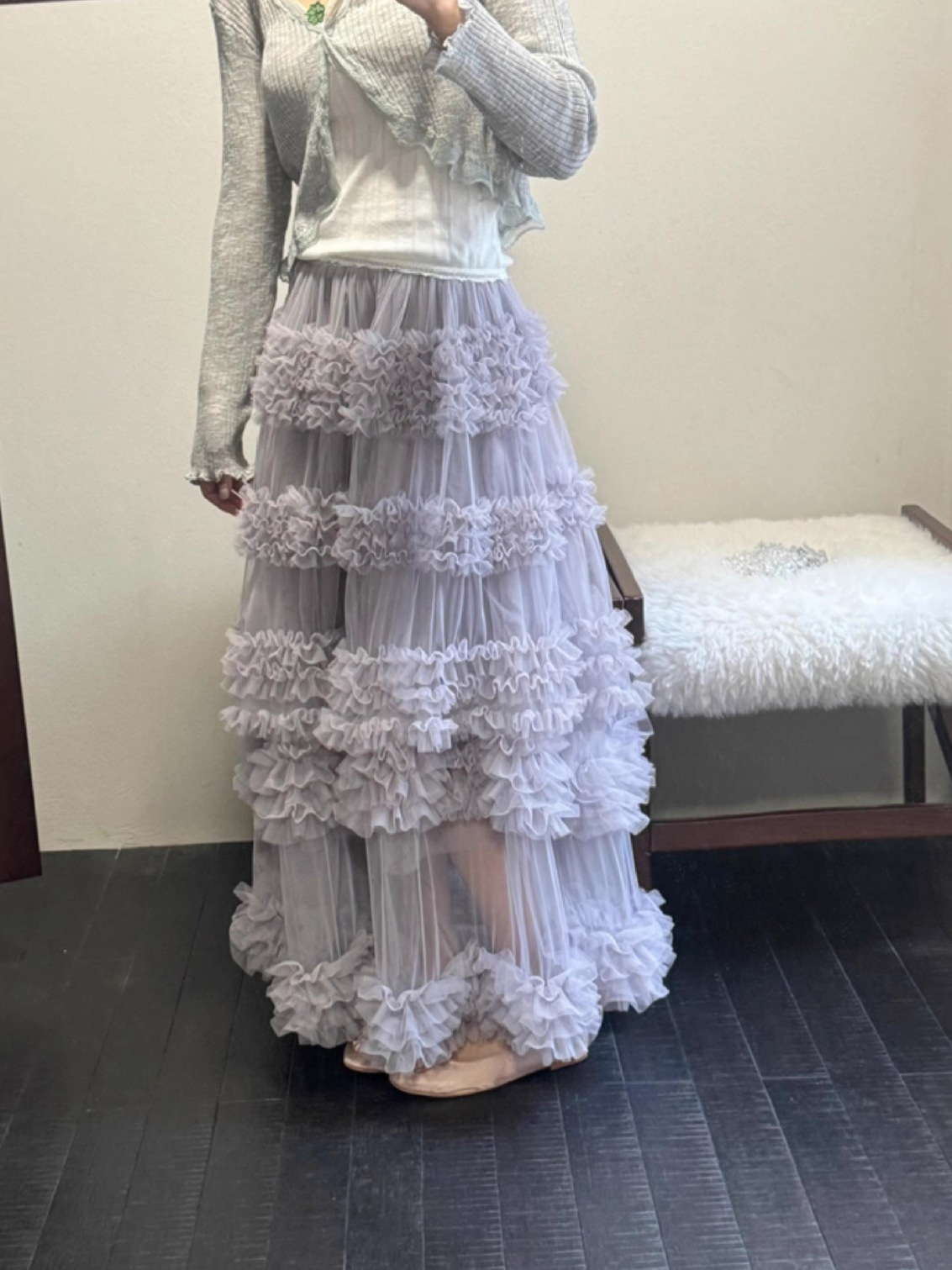 2025 Niche Fairy Atmosphere Long Skirt Korean Style Simple Mesh Splicing Layered Cake Layered Skirt