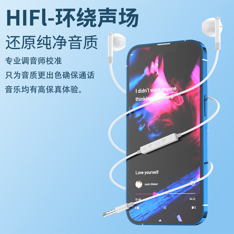 For Apple Android Samsung Huawei Mobile Phone Wire Control Headset Stereo oppo Headset type c In-Ear