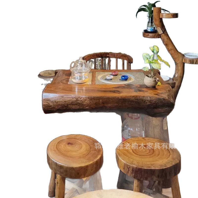 Old Elm Balcony Small Tea Table Stump Shape Tea Table Kettle Integrated Embedded Household Coffee Table Homestay Tea Table