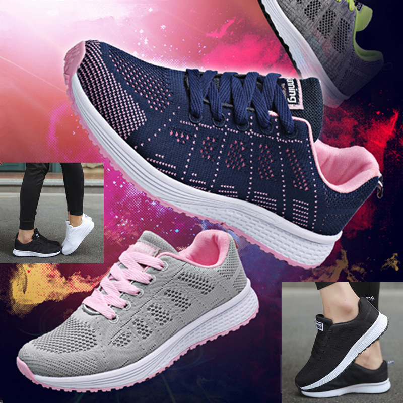 Cross-Border Spring and Summer Men's and Women's Shoes Korean Style Student Mesh Breathable Casual Shoes Running Shoes Fly Woven Fitness Sports Shoes Large Size