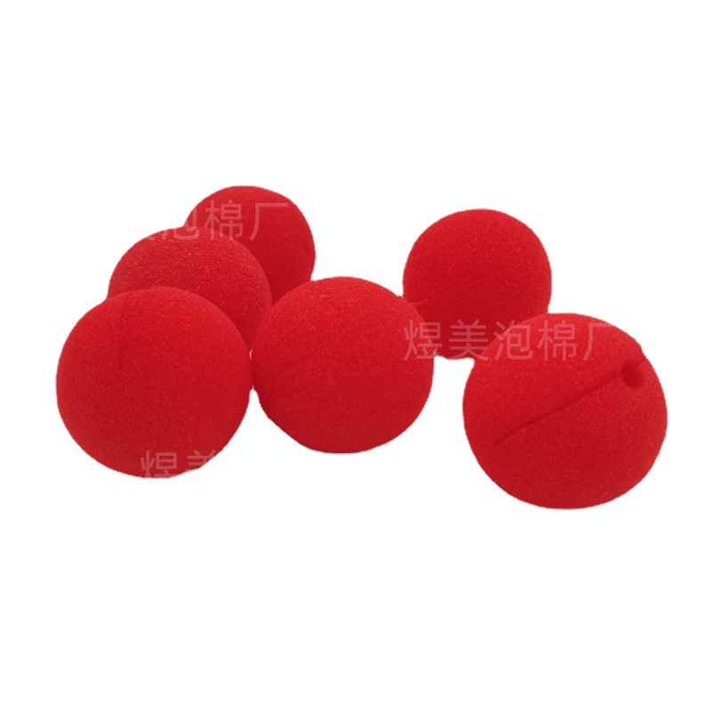 Spot Wholesale 50mm Big Red Round Sponge Ball Three Immortals Hole Magic Prop Ball Clown Nose Sponge Ball