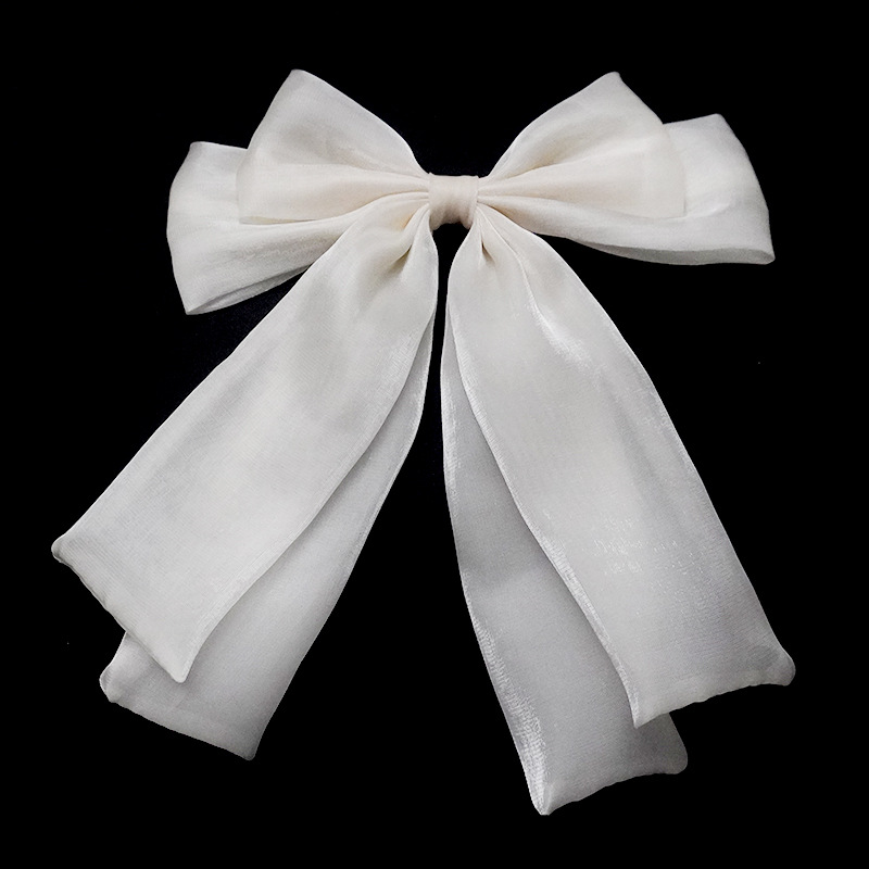 Cream Mesh Bow Hairpin Pearlescent Mermaid Bow Ribbon Top Clip Forest Sweet Hairpin Brooch