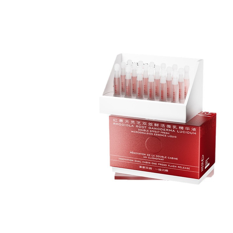 Qiwuji Rhodiola and Ganoderma Double Effect Fresh Microemulsion Essence Second-Pulse Firming, Brightening and Hydrating Skin Care Products Wholesale