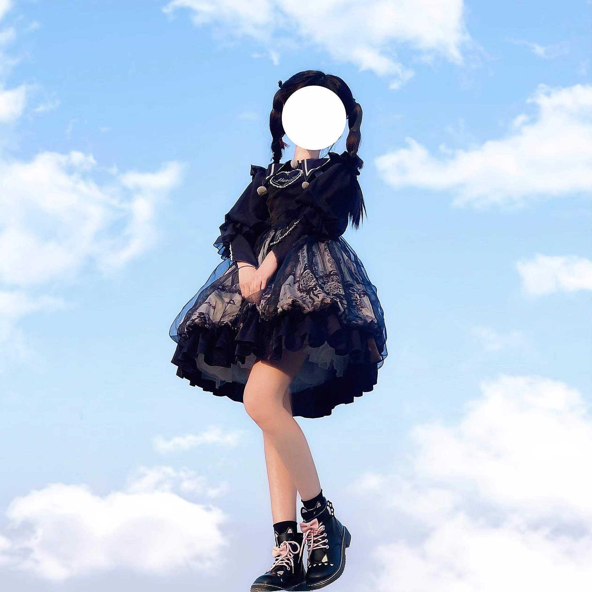 Alice2022Ins Lolita Black Swan Long Sleeve Top Polo Collar Black Shirt Lolita Style