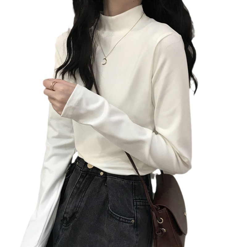 Velvet Mock Collar Base Shirt Women's Inner Wear Autumn and Winter Inner Wear New Long Sleeve T-Shirt Slim Warm Top Wear