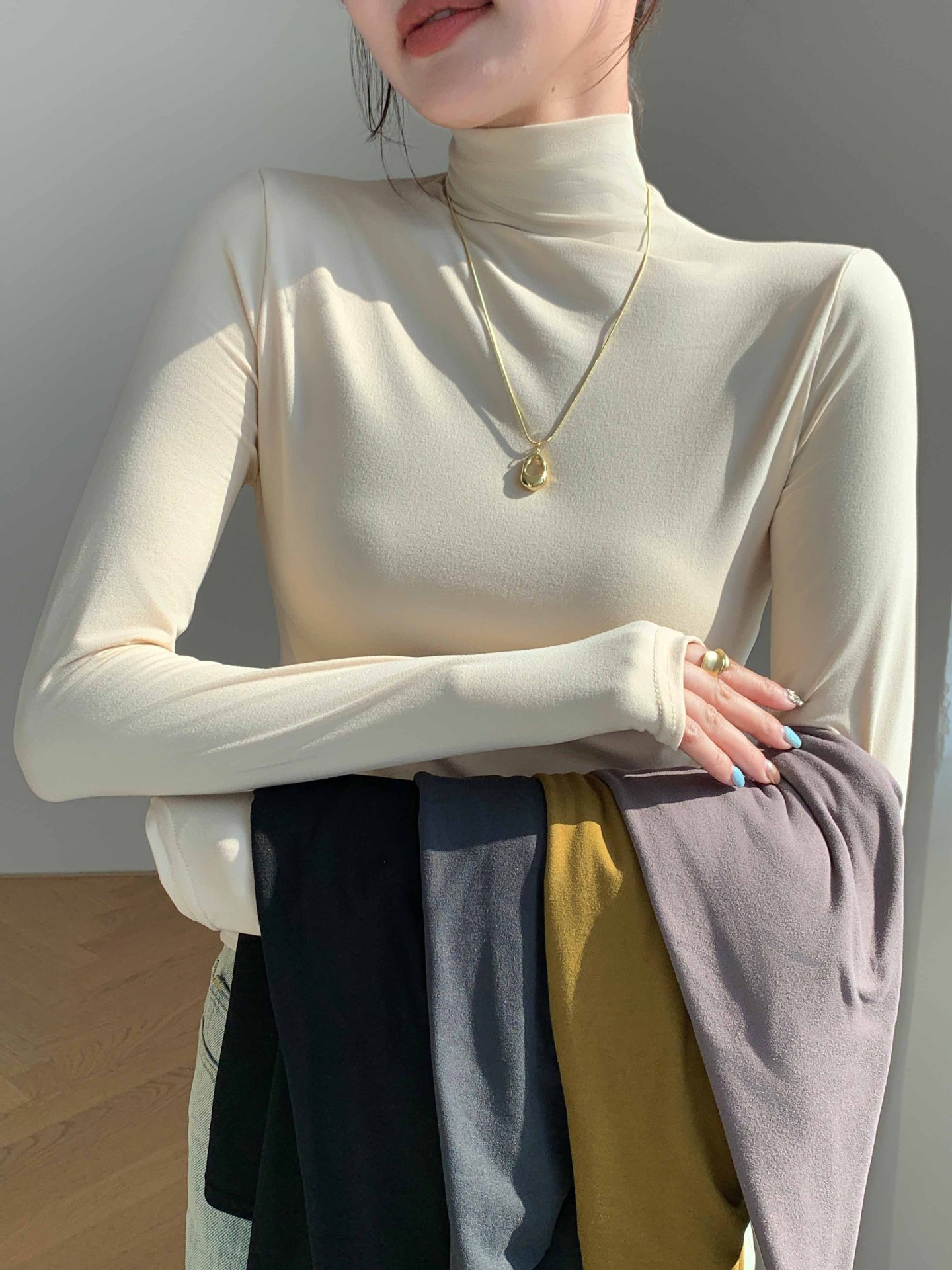 H528 Рубашка с полувысоким воротником и маской, женская, осень-зима, шлифованная, облегающая, теплая, длинный рукав