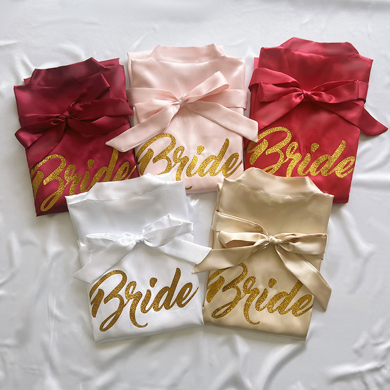 Cross-Border Wedding Dressing Gown Bride Bridesmaid Group Bridesmaid Ice Silk Bronzing Pajamas Satin Nightgown Women's Long Style