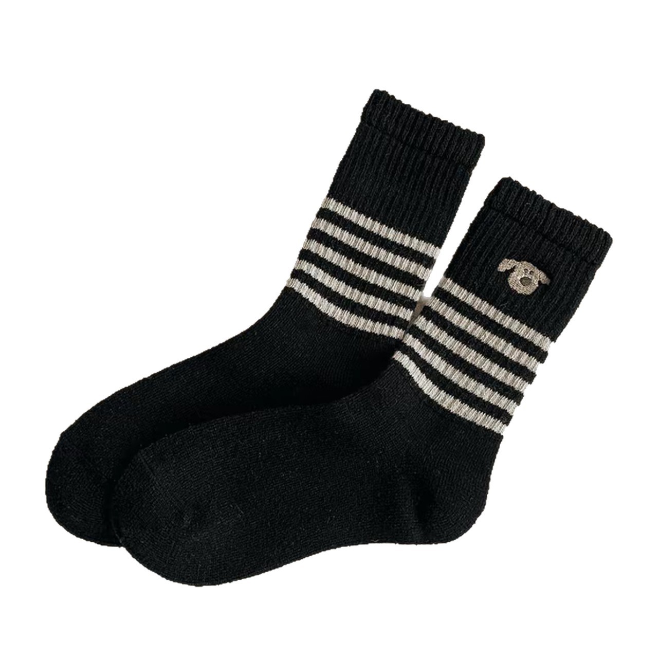 Women's Socks for Autumn and Winter, Thickened and Warm, Wool Women's Socks, Striped, Vintage, Versatile Mid-Calf Socks, Zhuji Socks