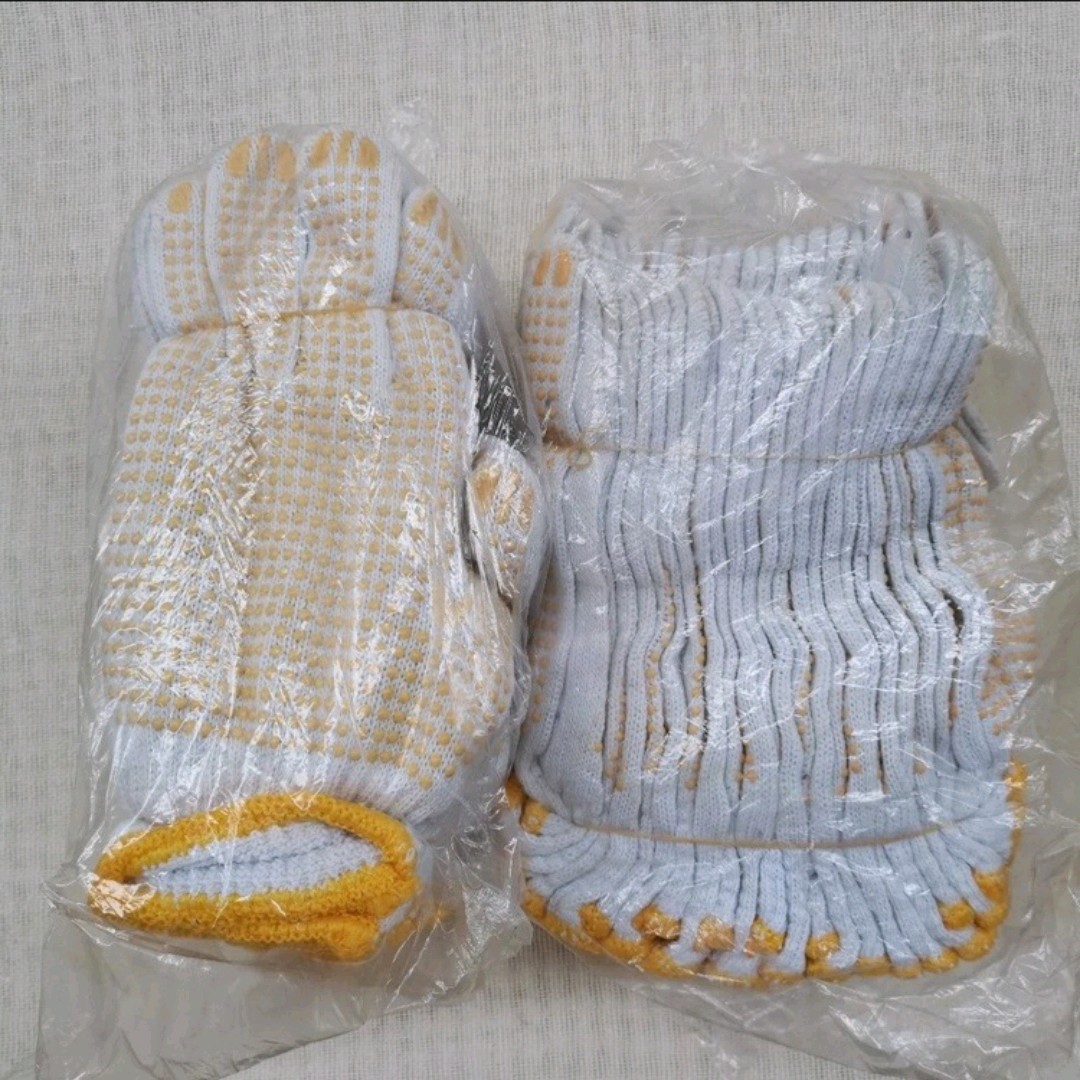 Оптовая продажа 800 г пластиковых белых нитяных перчаток, утолщенные, износостойкие, нескользящие, с точечным покрытием