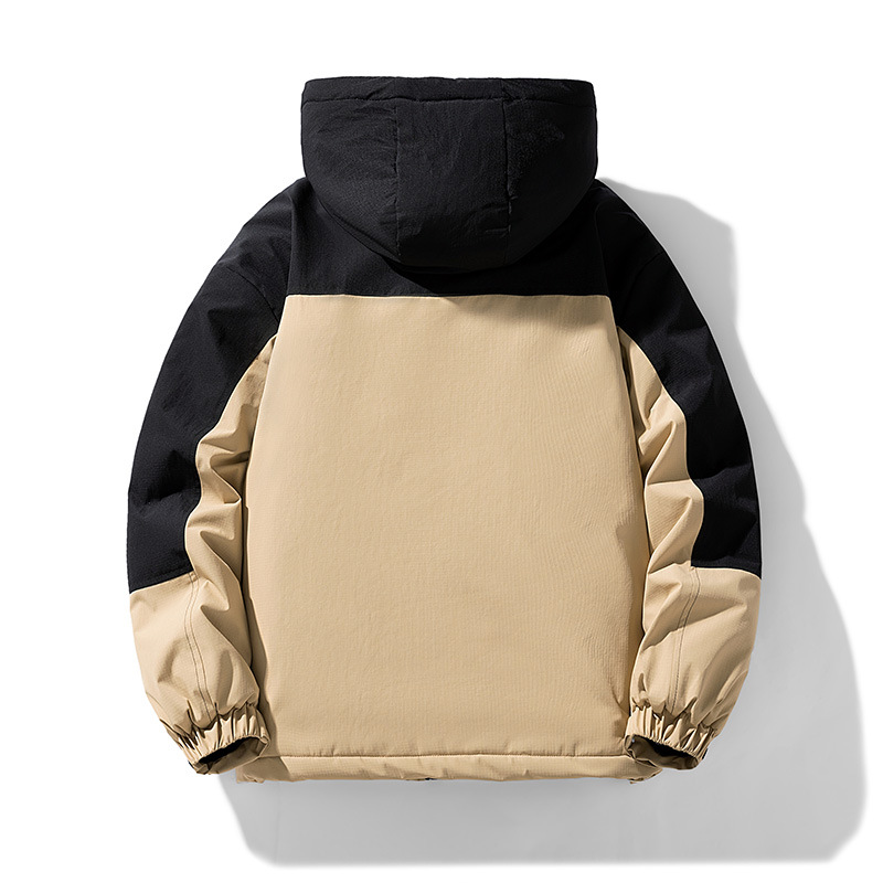 Men's hooded jacket spring and autumn fashion brand Youth handsome all-match loose casual color matching multi-pocket top