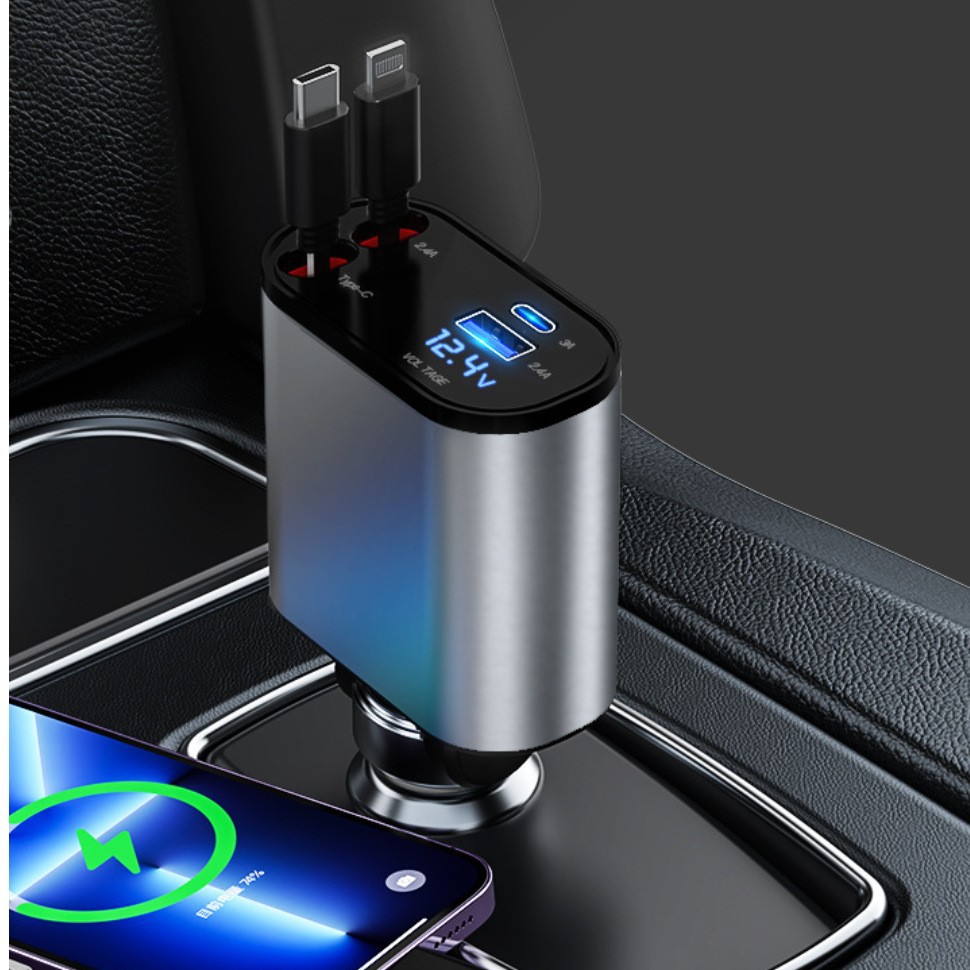 D3 Car D2 Charger Q9 Retractable Mobile Phone Super Fast Charging One to Four 60W Car Mp3 Player All-In-One Machine