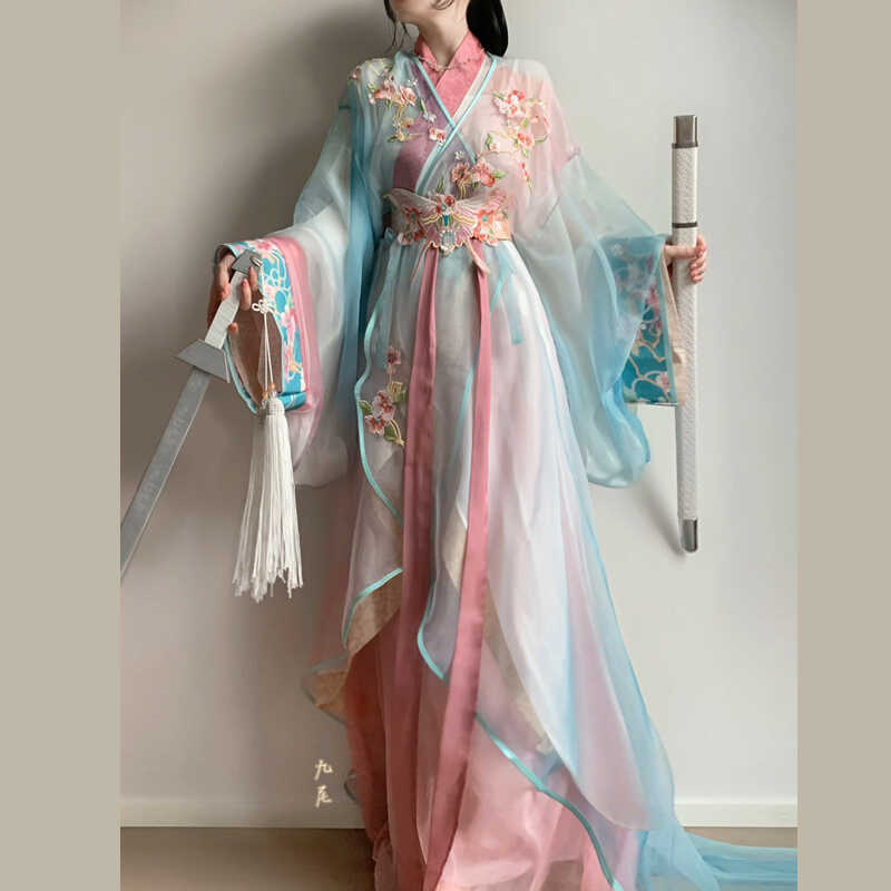 Mei Die Original Warring States Robe Modified Embroidered Printed Dyeing Hanfu Daily Short Warring States Robe with Tail