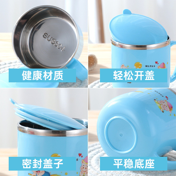 Creative 304 Stainless Steel Children's Water Cup Student Household Cup with Lid Baby Cartoon Cup Children's Water Cup Wholesale