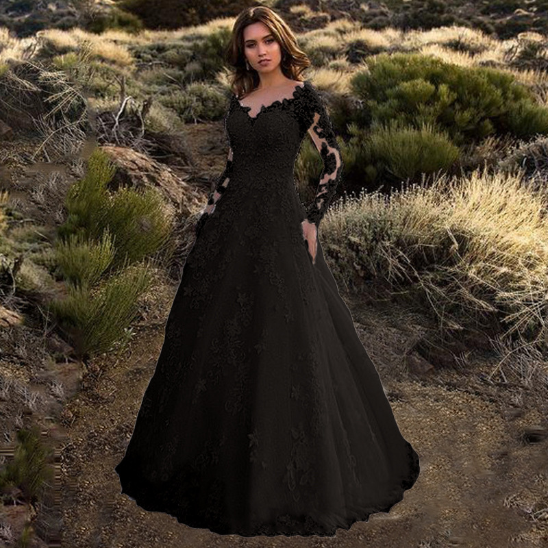 2025 Cross-Border Spring New European and American Clothing Amazon Long-Sleeved One-Shoulder Bridal Wedding Dress Long Skirt