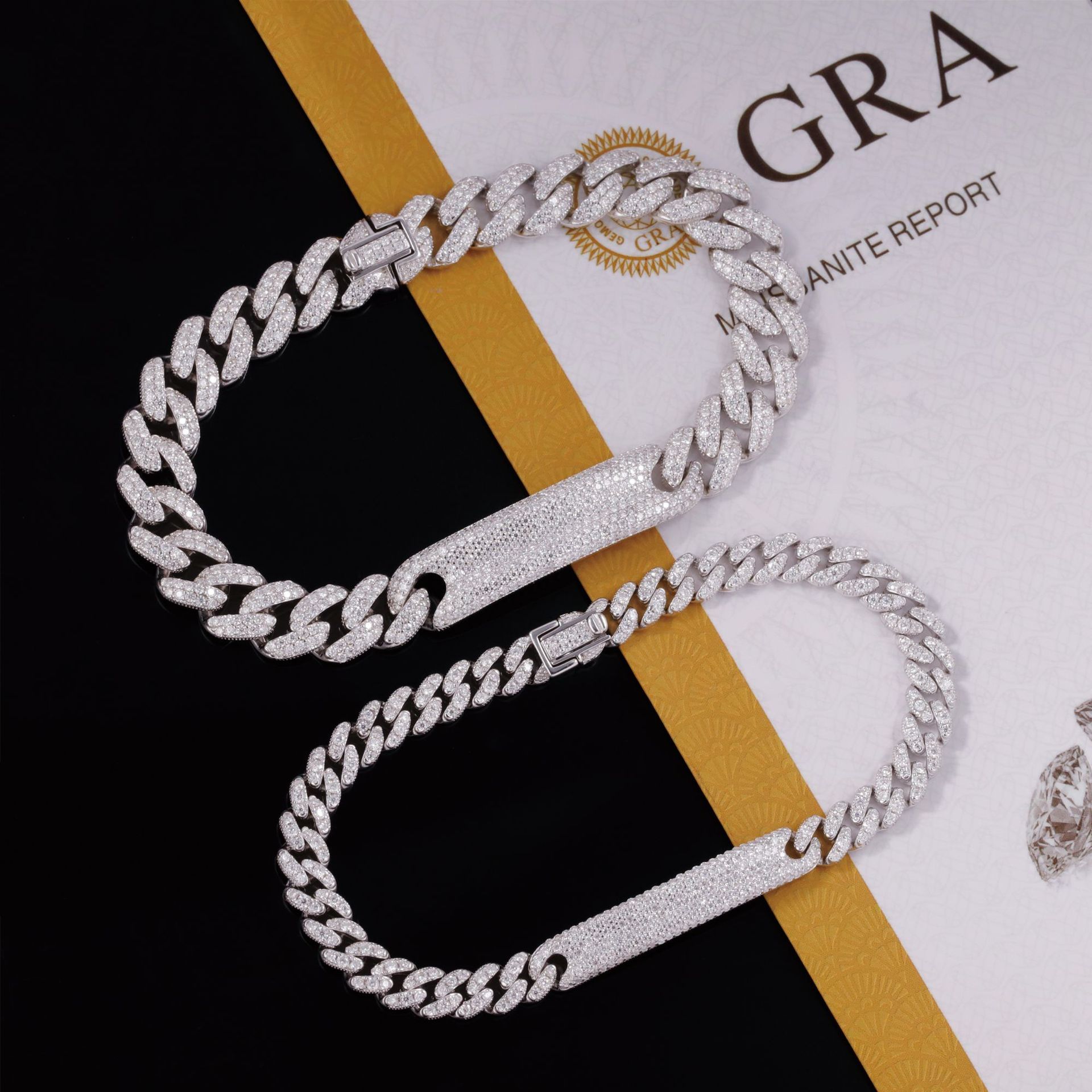 European and American Hip-Hop Style Cuban Bracelet S925 Silver Inlaid with Moissanite Cross-Border New Style Personalized Trendy Niche Men's and Women's Bracelet