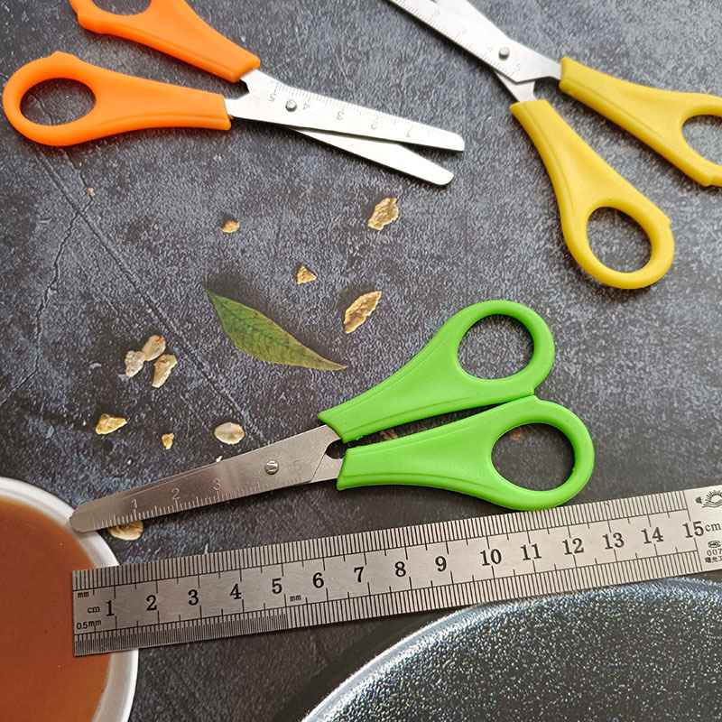 Student Handmade Scissors with Scale Stainless Steel Paper-Cutting Small Scissors Office Scissors Art Scissors Ruler Thread Cutting Bag