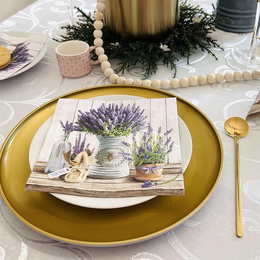 Temu New Retro Printed Napkins Cross-Border Export Kitchen Table Decoration Square Napkins Double-Layer Square Napkins