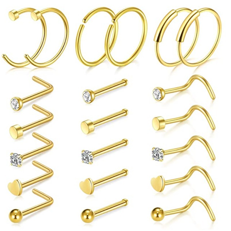 Cross-Border Combination Nose Nail Set Nose Ring Nail Body Piercing Accessories Stainless Steel Nose Nail Jewelry Zircon Amazon