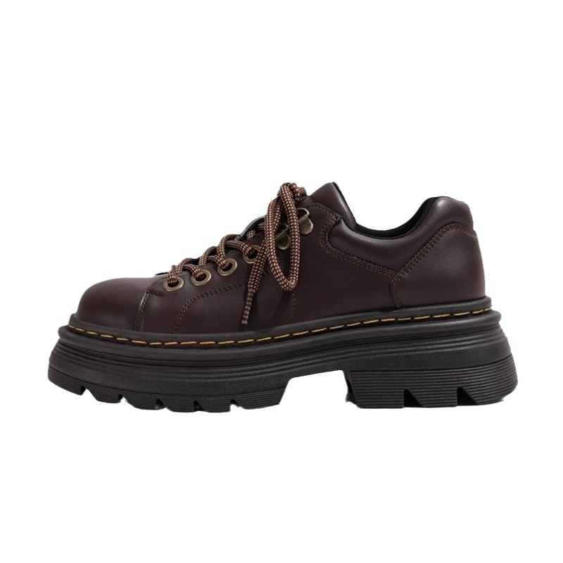 2024 New British Style Lace-up Round-toe All-match Single-layer Shoes Low-heeled Leather Shoes for Women